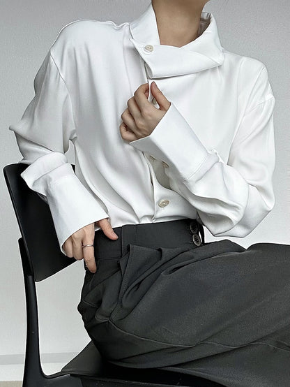 Ouji Lolita Vintage White Shirt with Asymmetrical Collar & Buttoned Placket