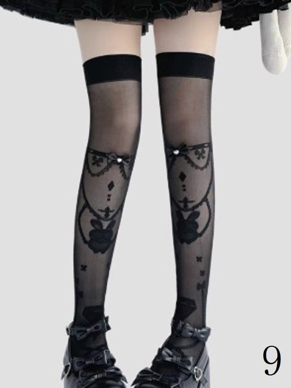 11 Options White/Black Sweet Lolita Overknee Stockings With Black/White/Pink/Blue/Red Bowknot Details