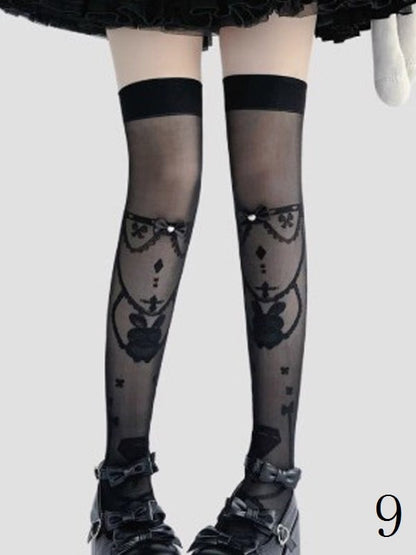 11 Options White/Black Sweet Lolita Overknee Stockings With Black/White/Pink/Blue/Red Bowknot Details