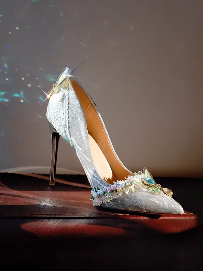 Silver Rhinestone Decorated Butterfly Details Pointed Toe 7.5CM/10.5CM High Heels