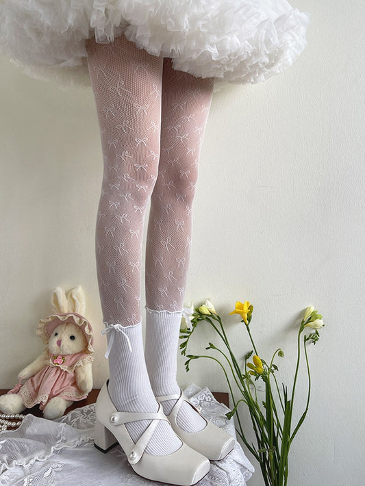 White Bowknot Pattern Lolita Tights