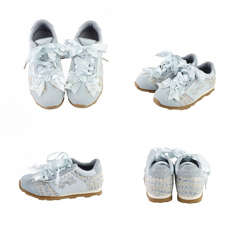 Blue Sequins Details Beaded Decorated Bowknot Sneakers