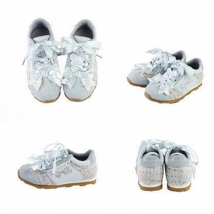 Blue Sequins Details Beaded Decorated Bowknot Sneakers