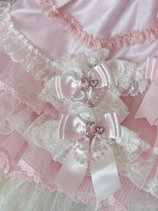 Pink/Wine Red Rhinestone Decorated Striped Pattern Bowknot Wrist Cuffs