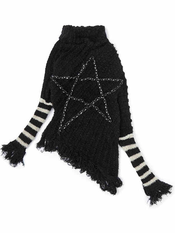 Black Vintage Punk Batwing Sleeves Loose Five-pointed Star Sweater