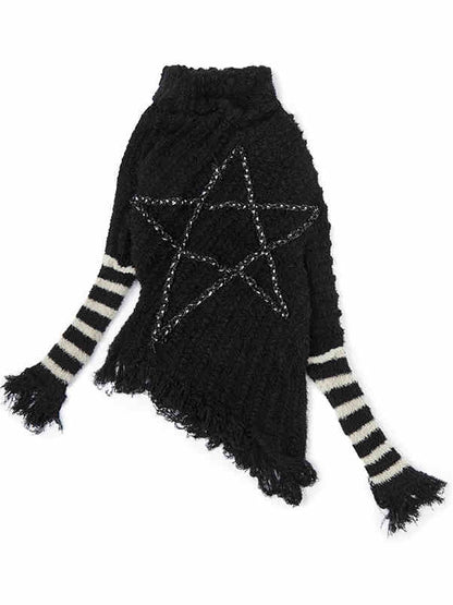 Black Vintage Punk Batwing Sleeves Loose Five-pointed Star Sweater