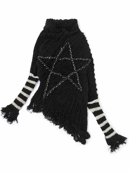 Black Vintage Punk Batwing Sleeves Loose Five-pointed Star Sweater