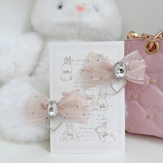 5-Colors Jirai Kei Lolita Twin Tails Bow Hairclips with Rhinestone Decor