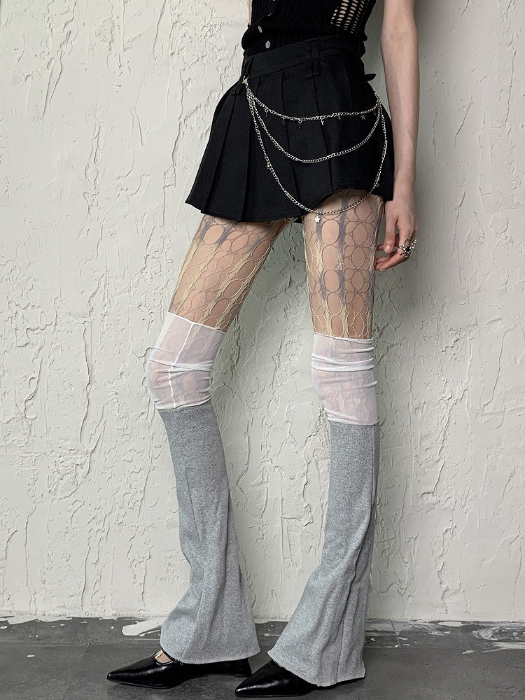 Gray Yellow/Pink Blue Tie-Dye Y2K Cut-out Design Fishnet Tights