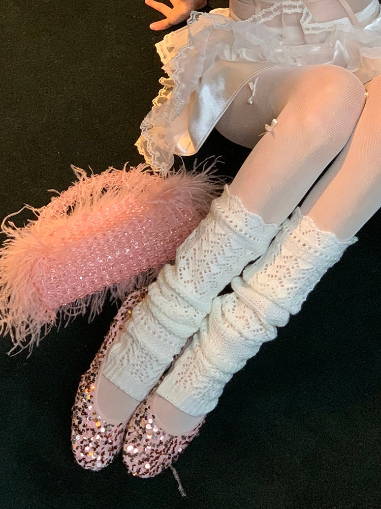 Grey/Black/White Knitted Leg Warmers