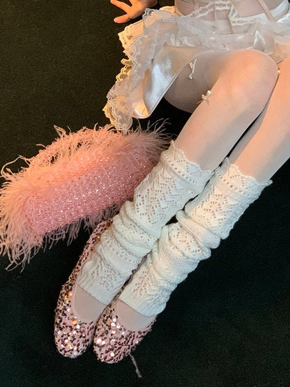 Grey/Black/White Knitted Leg Warmers