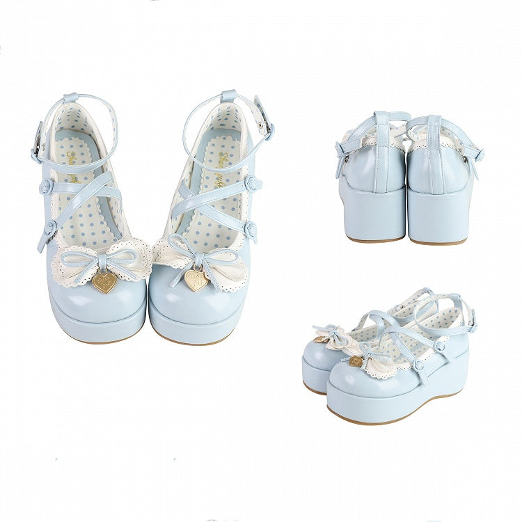 Buckle Ankle Strap Sweet Blue Knotted Bow Accent Platforms