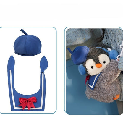 Gray Cute Penguin Plush Backpack/Crossbody Bag + Blue Hat + Sailor Collar Middle/Large Size