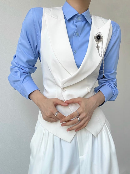 Ouji Lolita Silver Vintage Brooch with Black Obsidian Stone & Cross Charm