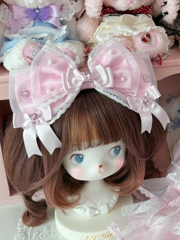 Pink/White&Red Rhinestone Decorated Bowknot KC