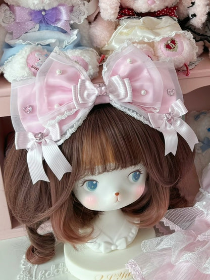 Pink/White&Red Rhinestone Decorated Bowknot KC