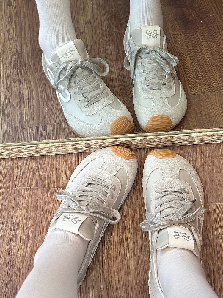 Gray Bowknot Design Front Lace-up Ties Sneakers