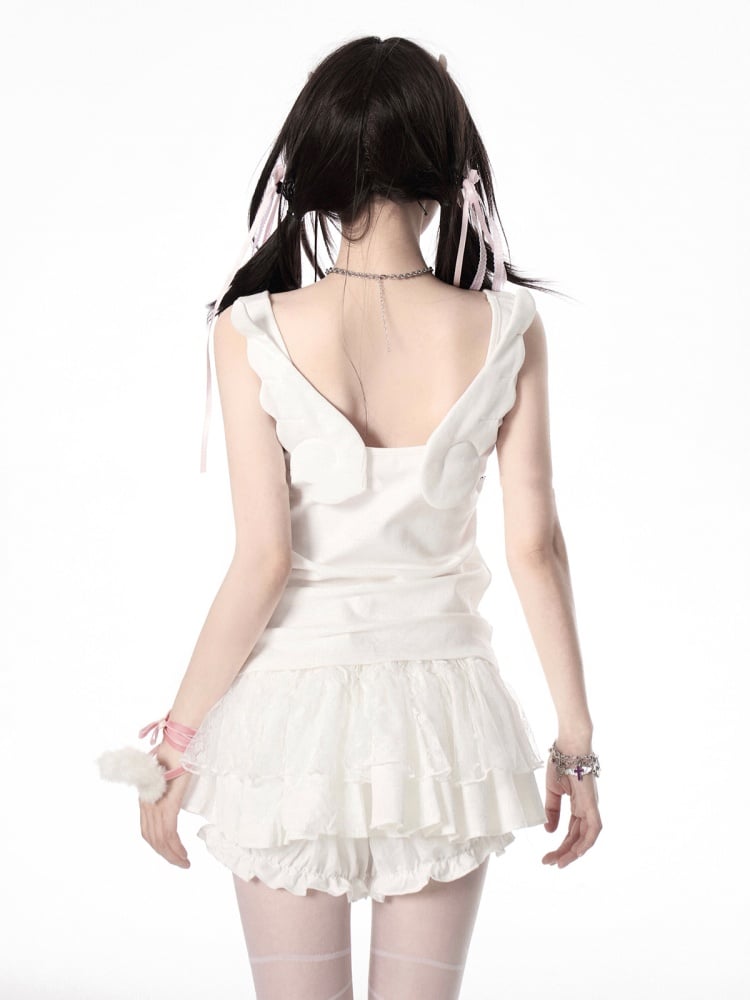 White Angel Wings Design Back Tank Top Adjustable Shoulder Straps