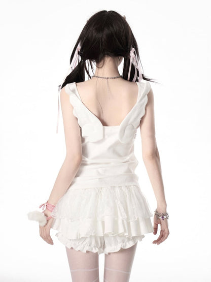 White Angel Wings Design Back Tank Top Adjustable Shoulder Straps