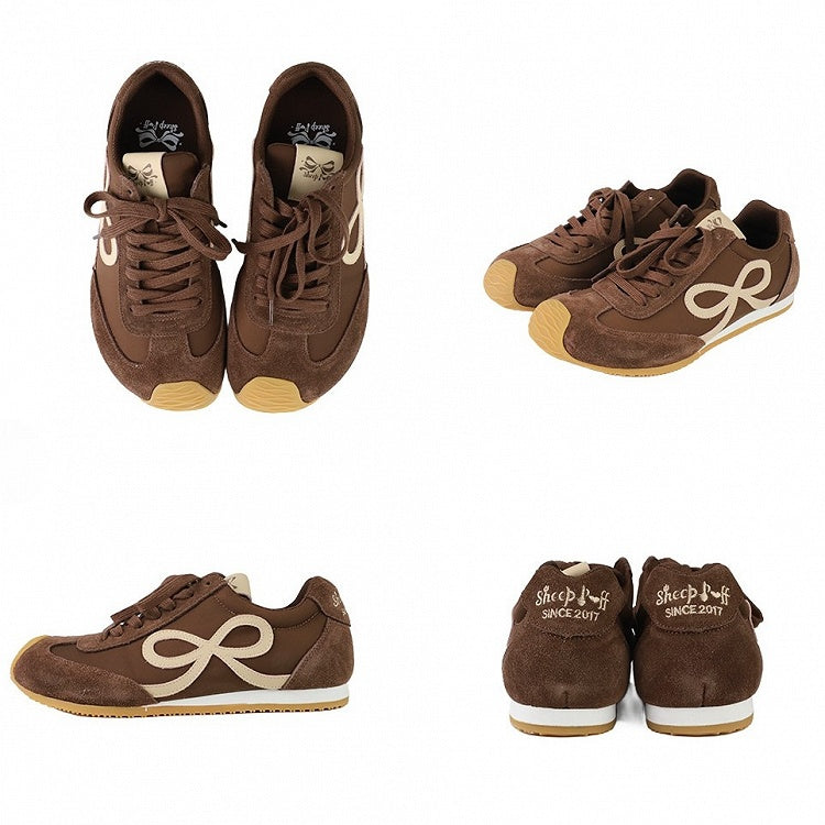 Brown Bowknot Design Front Lace-up Ties Sneakers