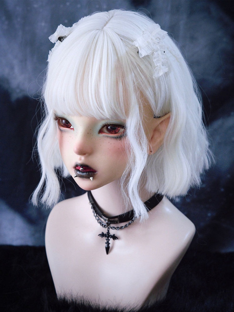 Gothic Cross Detail White Ruffled Bow Hairclips