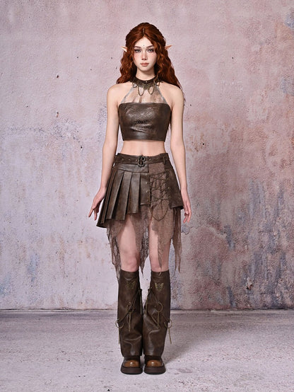 Butterflies and Chains Brown Wasteland Punk PU Leg Warmers