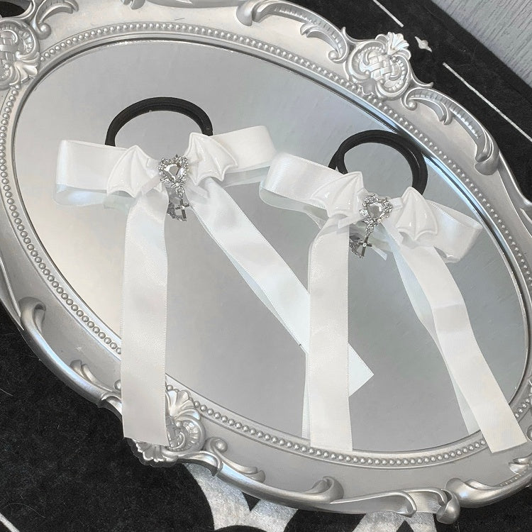 Black/White/Pink Rhinestone Decorated Bat Wing Design Bowknot Hair Ties