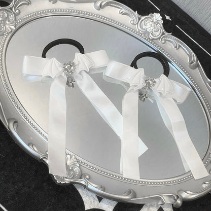 Black/White/Pink Rhinestone Decorated Bat Wing Design Bowknot Hair Ties