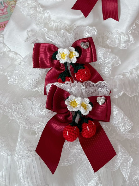 Pink/Wine Red Rhinestone Decorated Striped Pattern Bowknot Wrist Cuffs