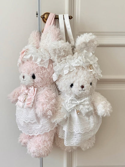 Pink Sweet Lolita Plush Bunny Bag - 3-Way Carry with Detachable Bow & Dress for Bunny