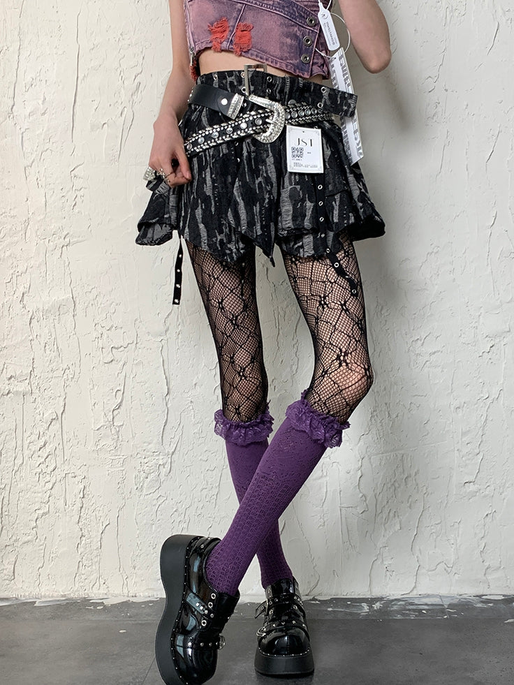 Purple Y2K Ruffled Cuff Underknee Stockings