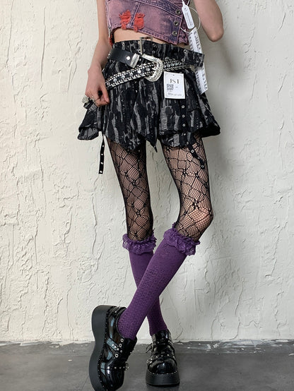 Purple Y2K Ruffled Cuff Underknee Stockings
