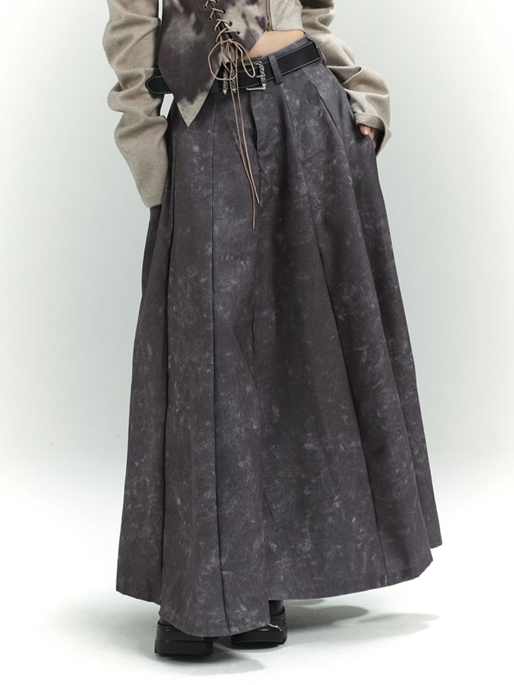 Wasteland Punk Gray Tie-Dye Distressed Ankle Length Skirt