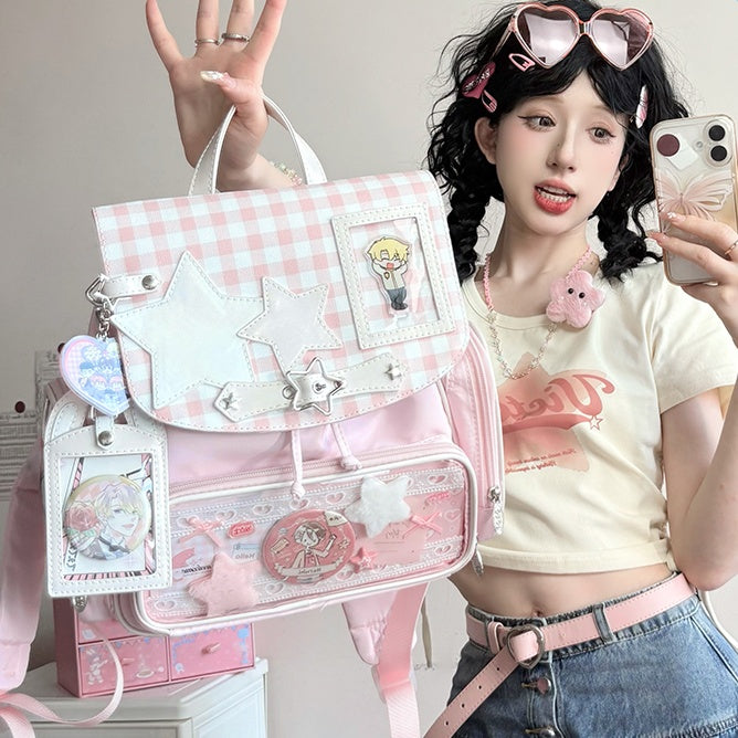 Pink Kawaii Detachable Bunny Ear Ita Backpack With Card Holder Charm