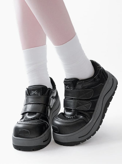 Black Velcro Strap Closures Platform Sneakers