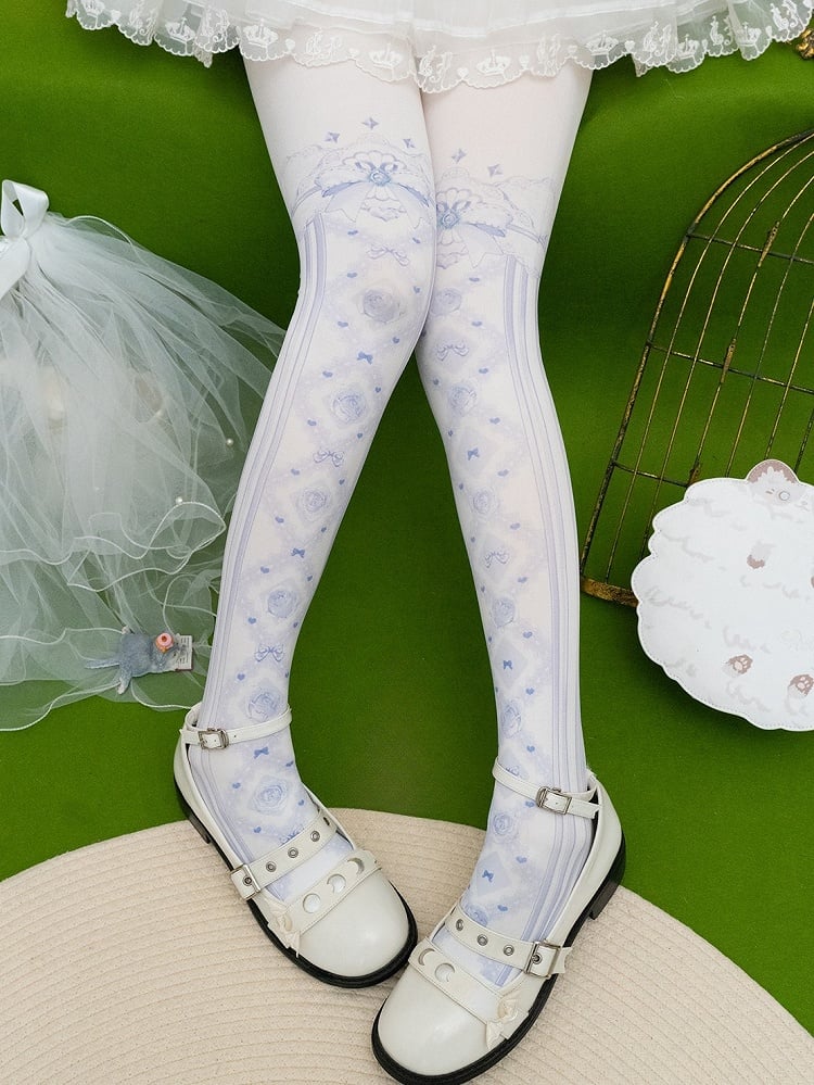 Red/Pink/Blue/Black/Yellow Bowknot And Floral Print Tights