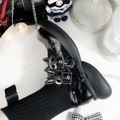 Skeleton Bunny Buckles Crack Black Punk Mary Janes