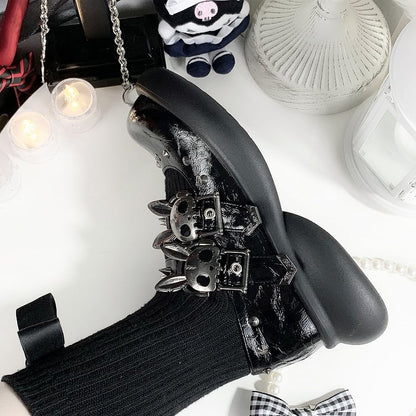 Skeleton Bunny Buckles Crack Black Punk Mary Janes