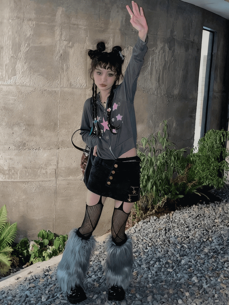 Gray Y2K 20CM/30CM Shaggy Leg Warmers