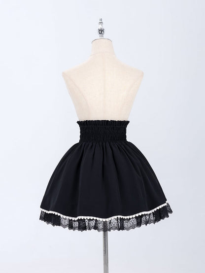 Jirai Kei Buckles and Lace-up High Waist Black Skirt US Size