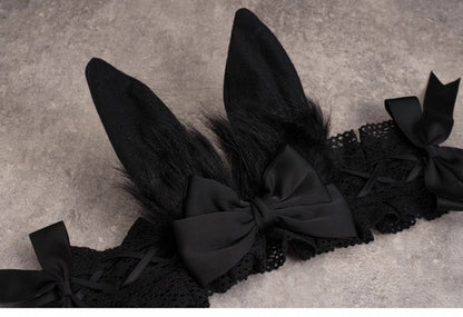 Black Gothic Bunny Ears Hairband with Bowknots