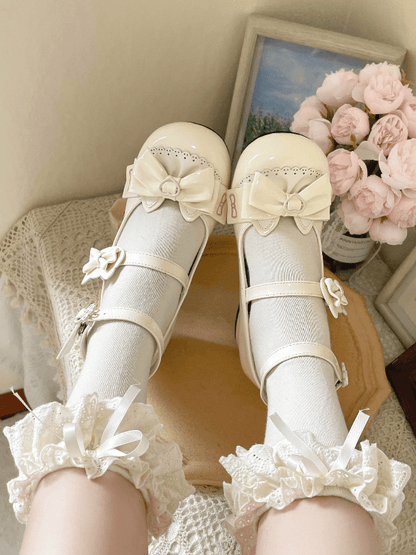 Apricot Bowknot Kitty-shaped Buckle Strap Block Heels Lolita Mary Janes