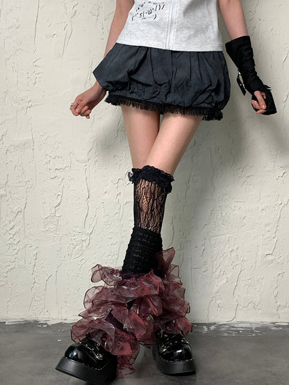 Black&Red Y2K Multi-layered Lace Trim Leg Sleeves