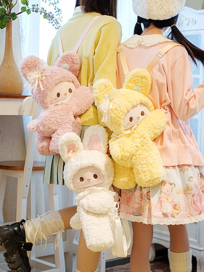 Pink Rabbit Bowknot Lace Details Plush Backpack Small/Middle/Large Size