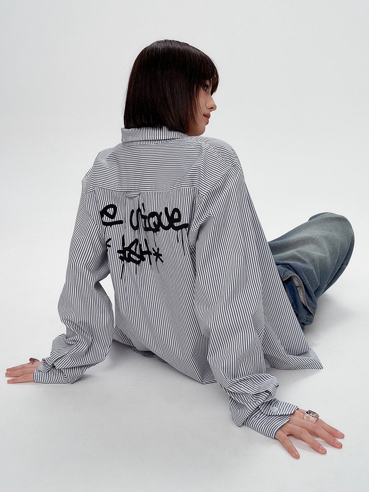 Black Graffiti Letters Blue and White Striped Preppy Unisex Shirt