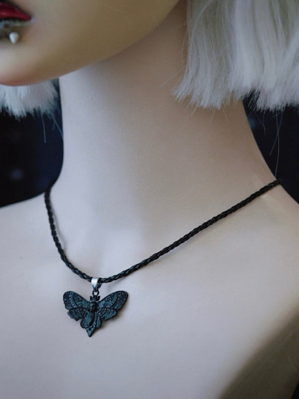 Handmade Gothic Black Moth Pendant Necklace
