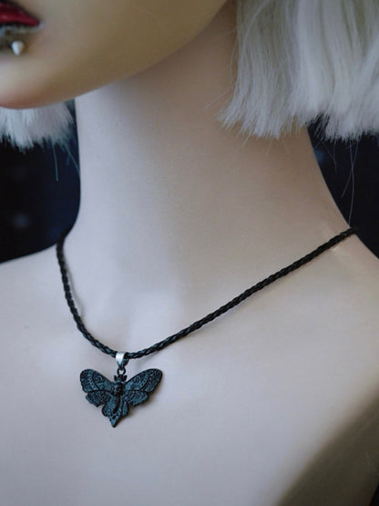 Handmade Gothic Black Moth Pendant Necklace