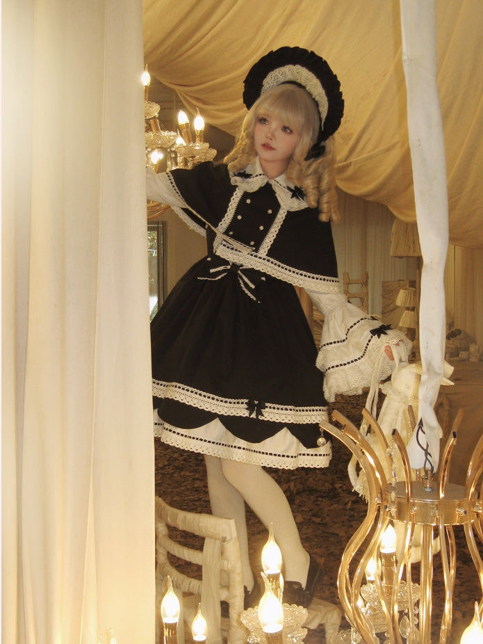 Black Bowknots Decoration White Peter Pan Collar Bell Sleeves Blouse