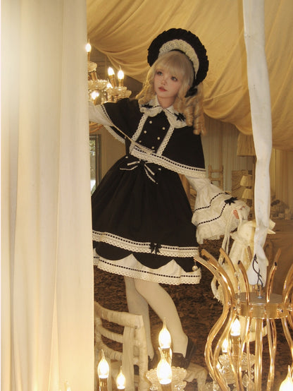 Black Bowknots Decoration White Peter Pan Collar Bell Sleeves Blouse