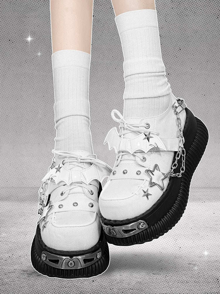 Star-shaped Studs and Chains Gothic White Bat Wings Platforms Punk Shoes